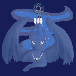 Size: 1200x1196 | Tagged: safe, artist:kourabiedes, princess luna, alicorn, pony, g4, dreamcatcher, ear piercing, earring, female, jewelry, necklace, piercing, solo