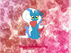 Size: 1600x1205 | Tagged: safe, artist:mysticalmusic089, artist:riofluttershy, oc, oc only, oc:fleurbelle, alicorn, pony, adorabelle, alicorn oc, cute, heart, hearts and hooves day, holding a heart, love, solo, sweet, valentine's day