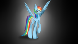 Size: 1024x576 | Tagged: safe, artist:blooberin, rainbow dash, pony, g4, female, simple background, smiling, solo, spread wings