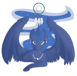 Size: 1200x1196 | Tagged: safe, artist:kourabiedes, princess luna, alicorn, pony, g4, dreamcatcher, ear piercing, earring, feather, female, jewelry, necklace, pearl necklace, piercing, simple background, solo, transparent background