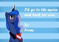 Size: 1280x908 | Tagged: safe, artist:anticular, princess luna, pony, ask sunshine and moonbeams, g4, blushing, female, hearts and hooves day, looking at you, mare, smiling, solo, valentine's day, valentine's day card