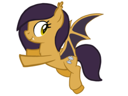 Size: 1600x1200 | Tagged: safe, artist:toyminator900, oc, oc only, oc:lillian, bat pony, pony, fangs, flying, looking back, simple background, smiling, solo, spread wings, transparent background