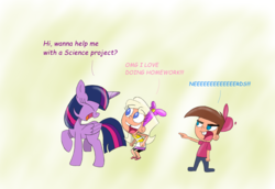 Size: 2704x1859 | Tagged: safe, artist:starlightflopple, twilight sparkle, alicorn, pony, g4, chloe carmichael, crossover, tara strong, the fairly oddparents, timmy turner, trio, twilight sparkle (alicorn), voice actor joke