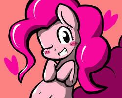 Size: 600x480 | Tagged: safe, artist:frontline, pinkie pie, earth pony, pony, g4, blushing, female, heart, pixiv, solo