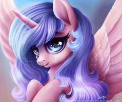 Size: 1200x1006 | Tagged: safe, artist:paintedhoofprints, oc, oc only, oc:artshine, alicorn, pony, alicorn oc, commission, female, looking at you, mare, smiling, solo