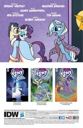 Size: 1041x1600 | Tagged: safe, artist:agnesgarbowska, idw, rarity, sapphire shores, trixie, pony, friends forever #37, g4, my little pony: friends forever, spoiler:comic, bipedal, preview