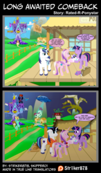 Size: 2750x4706 | Tagged: safe, artist:skipper01, artist:str1ker878, fluttershy, lyra heartstrings, princess cadance, princess flurry heart, roseluck, shining armor, soarin', spitfire, twilight sparkle, alicorn, ape, dragon, earth pony, kaiju, pegasus, pony, unicorn, g4, alien abduction, baby, baby pony, bipedal, butt, comic, donkey kong, female, filly, flurry heart ruins everything, flying saucer, foal, godzilla (series), high res, hilarious in hindsight, implied human, king ghidorah, king kong, male, mare, meme, multiple heads, plot, ponies riding dragons, ponyville town hall, pun, riding, stallion, three heads, tractor beam, twilight sparkle (alicorn), twilight's castle, ufo, wonderbolts, zmey