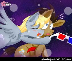 Size: 1166x1000 | Tagged: safe, artist:clouddg, derpy hooves, doctor whooves, time turner, earth pony, pony, g4, 3d glasses, blushing, cute, duo, eyes closed, female, hug, male, mare, open mouth, smiling, space, stallion, stars, valentine's day
