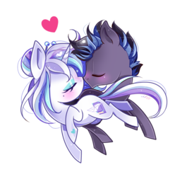 Size: 800x808 | Tagged: safe, artist:ipun, oc, oc only, earth pony, pony, unicorn, blushing, eyes closed, female, heart, male, mare, nuzzling, simple background, stallion, transparent background