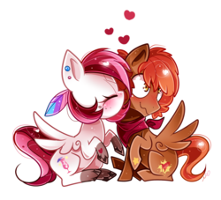 Size: 1000x908 | Tagged: safe, artist:ipun, oc, oc only, pegasus, pony, blushing, eyes closed, female, heart, kissing, male, mare, neckerchief, oc x oc, shipping, simple background, stallion, straight, transparent background