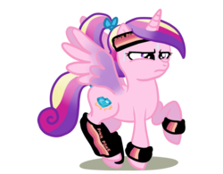 Size: 840x655 | Tagged: safe, artist:kuromi, princess cadance, alicorn, pony, g4, clothes, exercise, female, leg warmers, leggings, looking forward, simple background, solo, spread wings, sweat, sweatband, teen princess cadance, transparent background, wings, younger