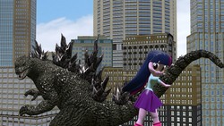 Size: 1280x720 | Tagged: safe, artist:scalelover, twilight sparkle, kaiju, equestria girls, g4, 3d, crossover, giantess, godzilla, godzilla (series), macro, tail pull