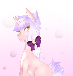 Size: 737x765 | Tagged: safe, artist:kittii-kat, oc, oc only, oc:amara, pony, unicorn, bow, female, hair bow, mare, sitting, solo