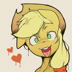 Size: 1800x1800 | Tagged: safe, artist:tipsie, applejack, earth pony, pony, g4, avatar, derp, female, heart, ponytail, silly, silly pony, solo, tongue out