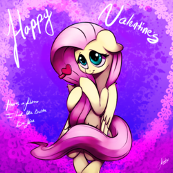 Size: 1000x1000 | Tagged: safe, artist:xxmarkingxx, fluttershy, pony, g4, bipedal, cute, female, floppy ears, heart, hnnng, shyabetes, signature, smiling, solo, valentine's day