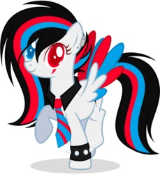 Size: 5141x5617 | Tagged: safe, artist:snowbunny0820, oc, oc only, oc:huirou lazuli, pegasus, pony, absurd resolution, colored pupils, colored wings, colored wingtips, cute, ear piercing, earring, face paint, heterochromia, jewelry, looking at you, multicolored wings, necktie, piercing, raised hoof, raised leg, simple background, smiling, solo, spiked wristband, spread wings, transparent background, wristband