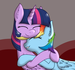 Size: 1431x1335 | Tagged: safe, artist:zogzor, rainbow dash, twilight sparkle, alicorn, pony, g4, female, hug, lesbian, ship:twidash, shipping, snuggling, twilight sparkle (alicorn)