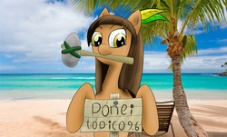 Size: 4496x2720 | Tagged: safe, artist:waffleberry, oc, oc only, oc:kuruminha, pony, brchan, hammer, high res, mouth hold, palm tree, ponified, portuguese, solo, tree