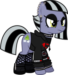 Size: 838x923 | Tagged: safe, artist:lightningbolt, derpibooru exclusive, limestone pie, earth pony, pony, g4, .svg available, angry, armband, boots, bracelet, choker, clandestine industries, clothes, dyed mane, ear piercing, earring, emo, eyeliner, eyeshadow, female, fishnet stockings, frnkiero andthe cellabration, frown, glare, green day, heart, hoodie, jewelry, lip piercing, makeup, mare, my chemical romance, nose piercing, panic! at the disco, piercing, punk, safety pin, shirt, shoes, show accurate, simple background, snake bites, socks, solo, spiked choker, spiked wristband, svg, transparent background, undershirt, vector, wristband, zipper