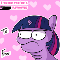 Size: 792x792 | Tagged: safe, artist:tjpones edits, edit, editor:piman, twilight sparkle, pony, g4, censored, dialogue, double chin, female, solo, twibitch sparkle, valentine's day card