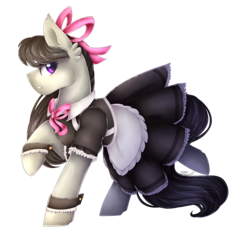Size: 1876x1782 | Tagged: safe, artist:cloud-drawings, octavia melody, earth pony, pony, g4, clothes, female, looking back, maid, mare, octamaid, raised hoof, simple background, solo, transparent background