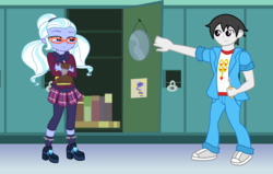 Size: 7208x4595 | Tagged: safe, artist:lifes-remedy, sugarcoat, oc, equestria girls, g4, absurd resolution, book, clothes, crystal prep academy uniform, glasses, jacket, lockers, school uniform, shoes, sneakers, socks
