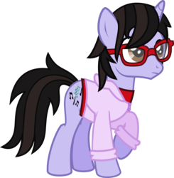 Size: 925x944 | Tagged: safe, artist:lightningbolt, derpibooru exclusive, pony, unicorn, g4, .svg available, brendon urie, casual, clothes, glasses, hoodie, male, panic! at the disco, ponified, raised hoof, shirt, show accurate, simple background, solo, stallion, svg, transparent background, undershirt, vector, zipper