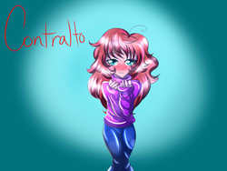 Size: 1400x1050 | Tagged: safe, artist:astroboygf, oc, oc only, oc:contralto, equestria girls, g4, blushing, clothes, disguised siren, equestria girls-ified, looking at you, pants, solo
