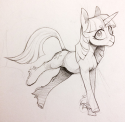 Size: 3025x2951 | Tagged: safe, artist:amphoera, twilight sparkle, pony, g4, beanbrows, eyebrows, female, high res, monochrome, sketch, solo, traditional art, unshorn fetlocks