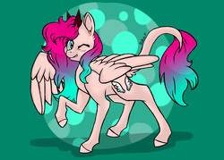 Size: 2100x1500 | Tagged: safe, artist:biskhuit, oc, oc only, pegasus, pony, female, mare, one eye closed, raised hoof, solo, wink
