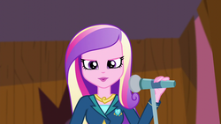 Size: 1280x720 | Tagged: safe, screencap, dean cadance, princess cadance, equestria girls, g4, my little pony equestria girls: friendship games, female, microphone, solo