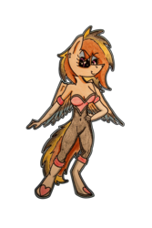 Size: 3456x5184 | Tagged: safe, artist:bumskuchen, oc, oc only, oc:velora, anthro, unguligrade anthro, absurd resolution, belly button, clothes, request, simple background, solo, traditional art, transparent background