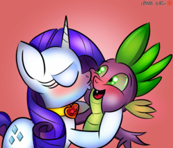 Size: 1400x1200 | Tagged: safe, artist:lennonblack, rarity, spike, dragon, g4, blushing, female, fire ruby, kissing, male, patreon, patreon logo, ship:sparity, shipping, straight