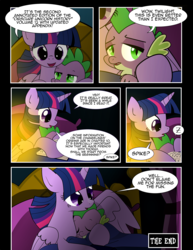 Size: 1275x1650 | Tagged: safe, artist:dsana, spike, twilight sparkle, alicorn, dragon, pony, comic:to look after, g4, baby, baby dragon, book, candlelight, comic, cute, female, hug, male, mama twilight, mother and child, sleeping, spikabetes, spikelove, twiabetes, twilight sparkle (alicorn), winghug, z