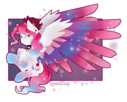 Size: 1024x820 | Tagged: safe, artist:snowdeer97, oc, oc only, oc:rosabella thorn, pony, colored hooves, colored wings, rainbow power, solo