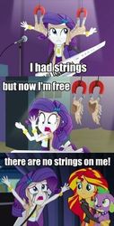 Size: 236x465 | Tagged: safe, edit, rarity, spike, sunset shimmer, dog, equestria girls, g4, my little pony equestria girls: rainbow rocks, avengers: age of ultron, caption, clothes, crying, image macro, makeup, pinocchio, running makeup, spike the dog, text, torn clothes