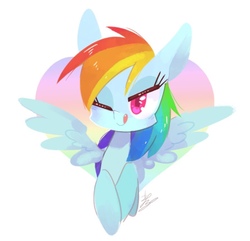 Size: 891x860 | Tagged: safe, artist:sibashen, rainbow dash, pony, g4, cute, dashabetes, eyelashes, female, heart, one eye closed, signature, solo, spread wings, tongue out, wink