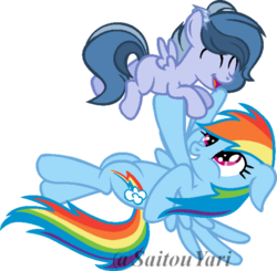 Size: 600x587 | Tagged: safe, artist:t-aroutachiikun, rainbow dash, oc, oc:albatross feather, pegasus, pony, g4, base used, colt, male, mother and son, offspring, parent:double diamond, parent:rainbow dash, parents:doubledash, simple background, transparent background