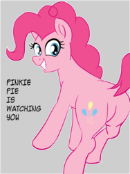 Size: 1800x2400 | Tagged: safe, artist:hardbrony, pinkie pie, pony, g4, 1984, big brother, butt, female, pinkie pie is watching you, plot, poster, simple background, smiling, solo