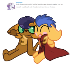 Size: 820x754 | Tagged: safe, artist:thefanficfanpony, derpibooru exclusive, capper dapperpaws, flash sentry, cat, g4, my little pony: the movie, cappersentry, chest fluff, crack shipping, flashcapper, gay, male, meme, shipping, waifu thief
