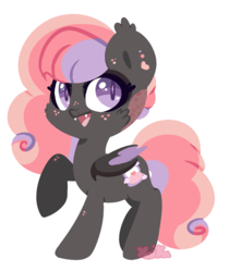 Size: 670x799 | Tagged: safe, artist:xaika, oc, oc only, oc:powderpuff, bat pony, pony, fangs, female, filly, raised hoof, simple background, solo, transparent background