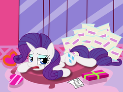 Size: 4128x3096 | Tagged: safe, artist:lovehtf421, rarity, pony, g4, crying, female, food, high res, ice cream, lonely, makeup, mare, marshmelodrama, mascarity, note, present, prone, running makeup, sad, solo
