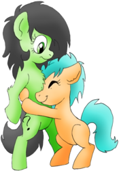 Size: 1208x1725 | Tagged: safe, artist:lockhe4rt, oc, oc only, oc:filly anon, oc:little league, earth pony, pony, bipedal, bipedal leaning, chest fluff, female, filly, hug, leaning, simple background, transparent background
