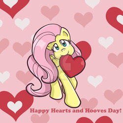 Size: 1024x1024 | Tagged: safe, artist:yoshimarsart, fluttershy, pony, g4, female, heart, mouth hold, solo, watermark