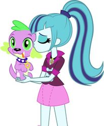 Size: 492x600 | Tagged: safe, sonata dusk, spike, dog, equestria girls, g4, clothes, cute, female, jewelry, kissing, male, necklace, ponytail, shipping, skirt, spike the dog, straight, wat