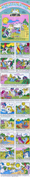 Size: 500x2912 | Tagged: safe, baby gusty, baby heart throb, baby lickety-split, baby lofty, baby ribbon, baby surprise, majesty, twilight, pegasus, pony, unicorn, comic:my little pony (g1), g1, a sunny day in pony land, baby bottle, comic, crib, dream castle, female, lullabye nursery, mare, nursery, playset, pram, product placement, pull-along, raising the sun, stroller, sun, tangible heavenly object, tent, tree, trick, wagon, water, water fight, wish