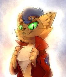 Size: 516x600 | Tagged: safe, artist:thegreatrouge, capper dapperpaws, abyssinian, cat, anthro, g4, my little pony: the movie, bust, chest fluff, clothes, looking at you, male, sexy, solo, stupid sexy capper