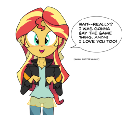 Size: 1785x1686 | Tagged: safe, artist:zharkaer, sunset shimmer, human, equestria girls, blushing, cute, descriptive noise, dialogue, female, horse noises, humans doing horse things, implied anon, looking at you, shimmerbetes, simple background, solo, speech bubble, talking to viewer, transparent background, valentine's day, waifu, whinny