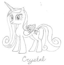 Size: 1407x1446 | Tagged: safe, artist:chronicle23, oc, oc only, oc:crystal, pony, monochrome, offspring, parent:princess cadance, parent:shining armor, parents:shiningcadance, pencil drawing, solo, traditional art