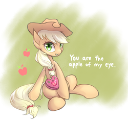 Size: 918x878 | Tagged: safe, artist:mlpanon, part of a set, applejack, earth pony, pony, g4, chocolate, cute, female, food, jackabetes, looking at you, sitting, solo, valentine, valentine's day